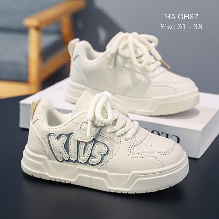 Giày trắng thể thao cho bé trai bé gái dáng sneaker cột dây quai dán G ...