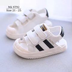 Sandal bé trai gái quai hậu mũi cao form rộng chống trơn cho bé 1 2 3 tuổi dáng thể thao trắng vạch đen năng động và cá tính ST92