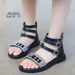 Dép sandal bé gái 3 - 4 tuổi Class phong cách Vintage chiến binh da mềm khóa kéo sau siêu xinh SG24