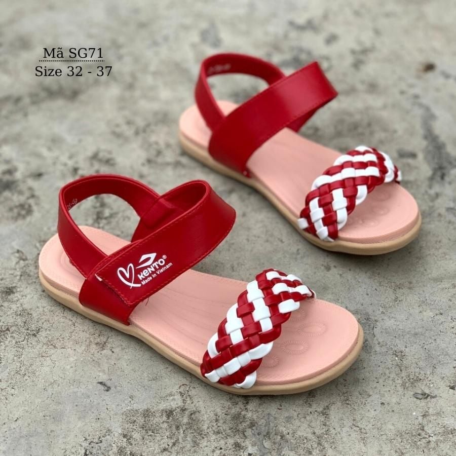 Dép sandal quai hậu Kento quai ngang đỏ xinh xắn cho bé gái 6 - 12 tuổi phong cách Hàn Quốc SG71