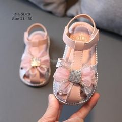 Dép Sandal bé gái 1 - 5 tuổi đính nơ duyên dáng chất da mềm êm đế chống trơn trươt phong cách Hàn Quốc SG70