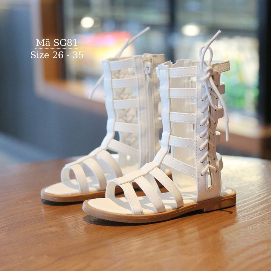 Sandal chiến binh bé gái 3 - 10 tuổi cổ cao khóa kéo sành điệu đi tiệc trình diễn thời 2 màu đen trắng phong cách SG81