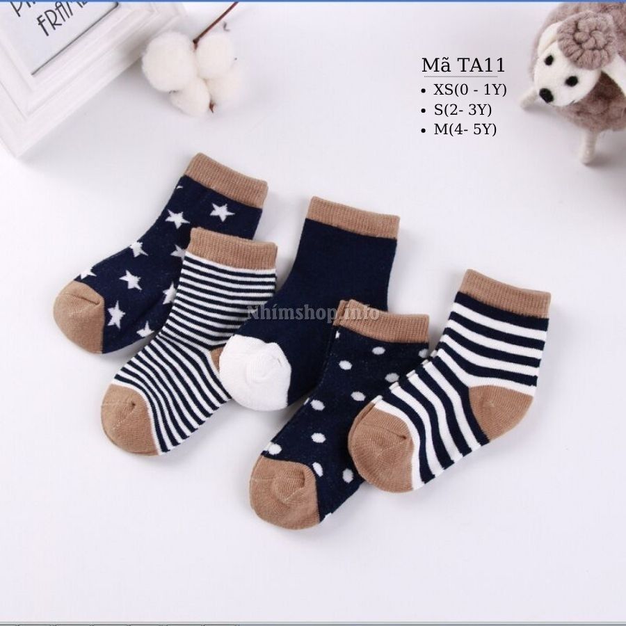 Tất cho bé trai bé gái 0 - 5 tuổi cổ cao hình thú cotton mềm mại thoáng khí phong cách Hàn Quốc TA11 xanh đen