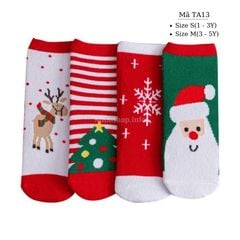 Tất Noel cho bé trai bé gái 1 - 12 tuổi cao cổ cotton mềm mại họa tiết Giáng sinh nhiều màu dễ thương TA13