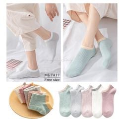 Combo 5 đôi tất nữ cổ ngắn chất liệu cotton mềm co giãn tốt họa tiết gân trơn dễ thương cho mẹ và bé gái mùa hè TA17