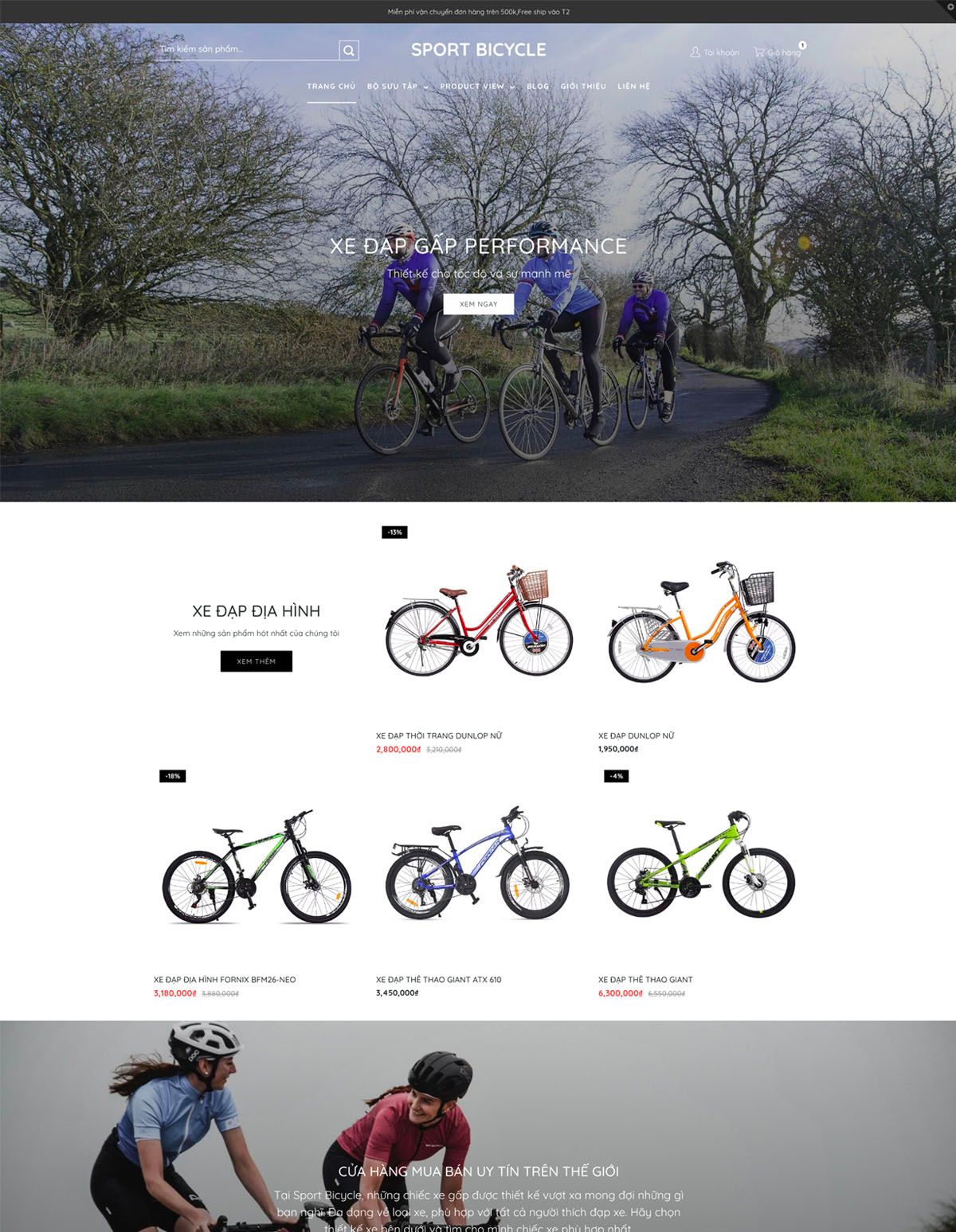 Mẫu website sport bicycle