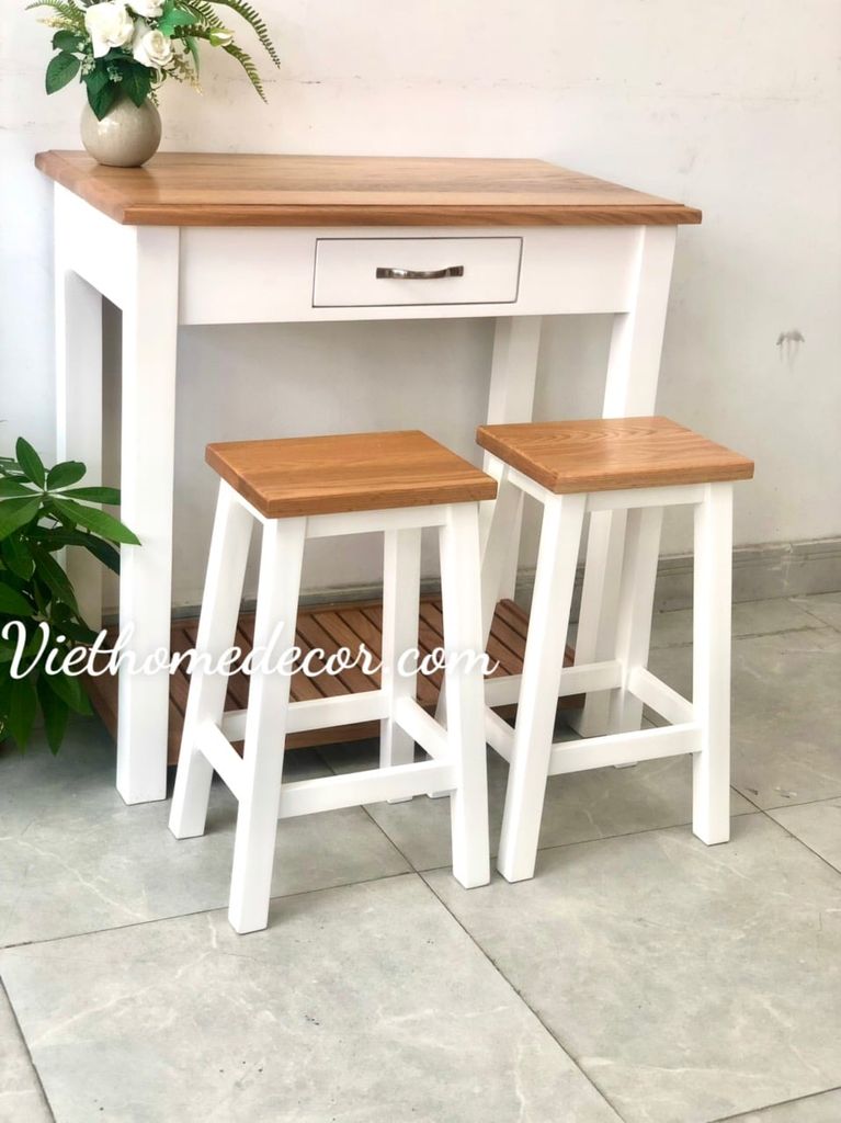 Bộ bàn ăn 2 ghế bar cao #9089WHI