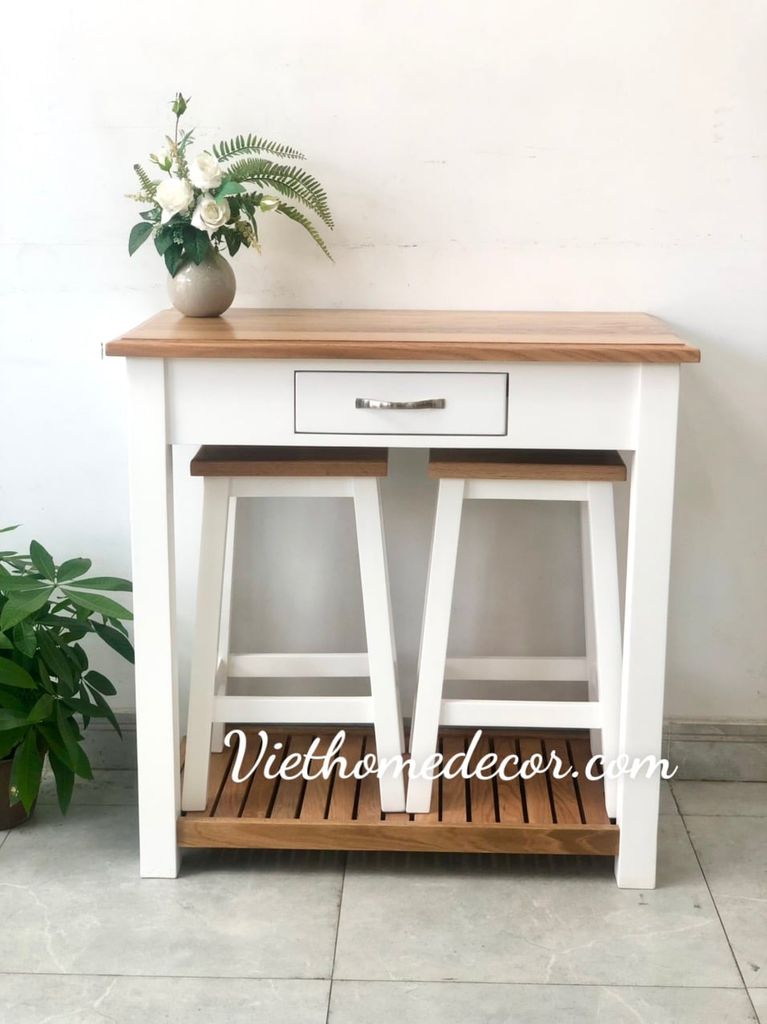 Bộ bàn ăn 2 ghế bar cao #9089WHI