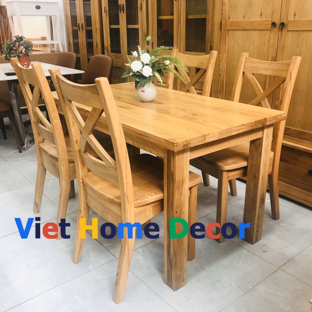 Bộ bàn ăn sồi 4 ghế lưng X #9210