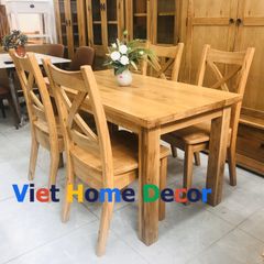 Bộ bàn ăn sồi 4 ghế lưng X #9210