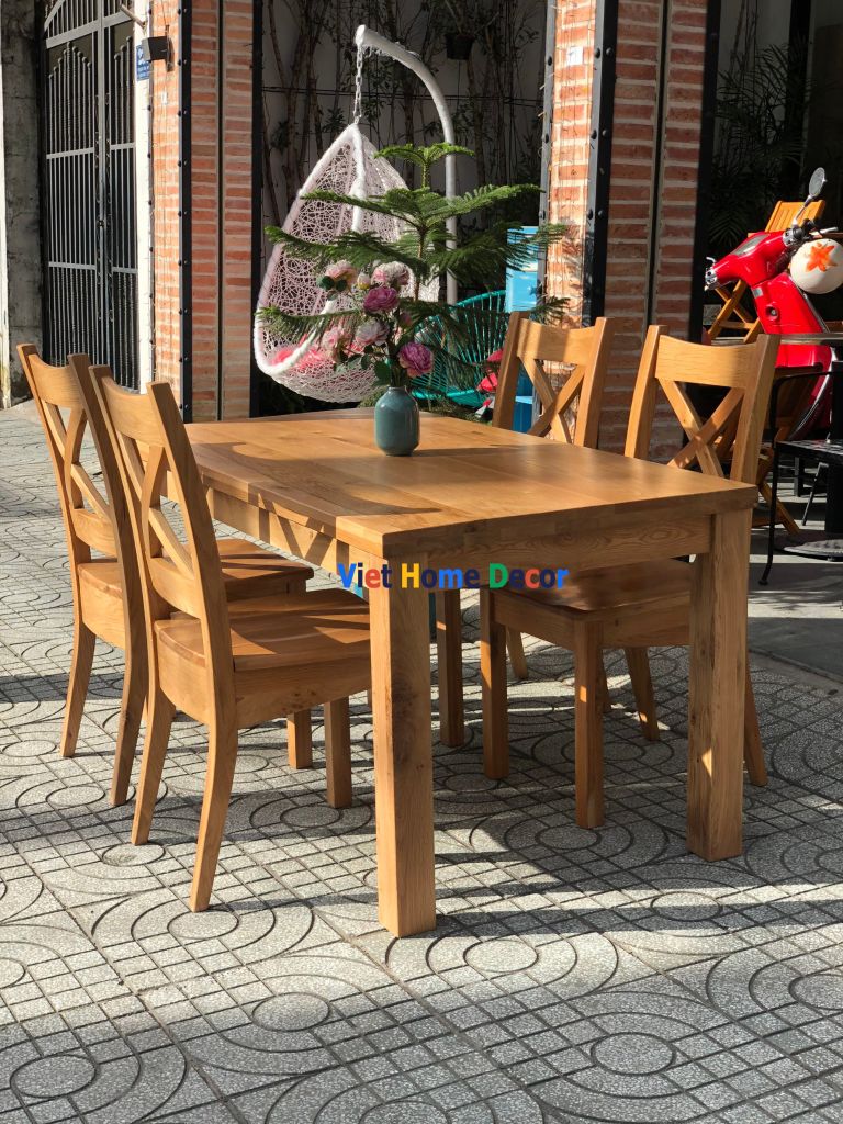 Bộ bàn ăn sồi 4 ghế lưng X #9210