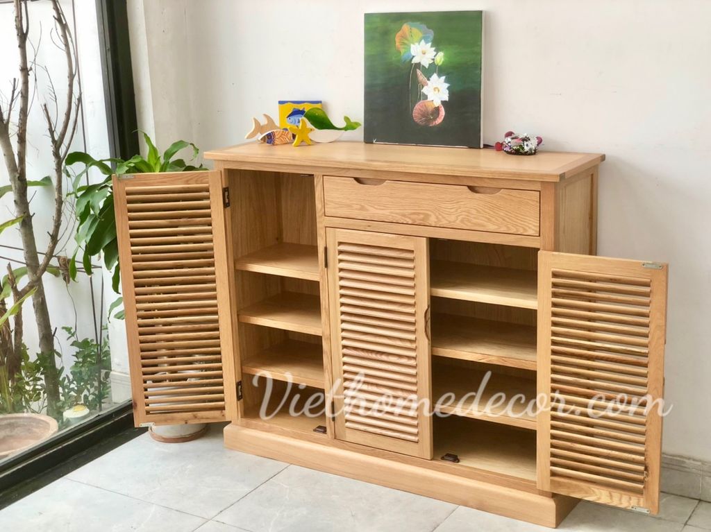Kệ giày gỗ sồi là sách 3 cánh 1 ngăn kéo #38022