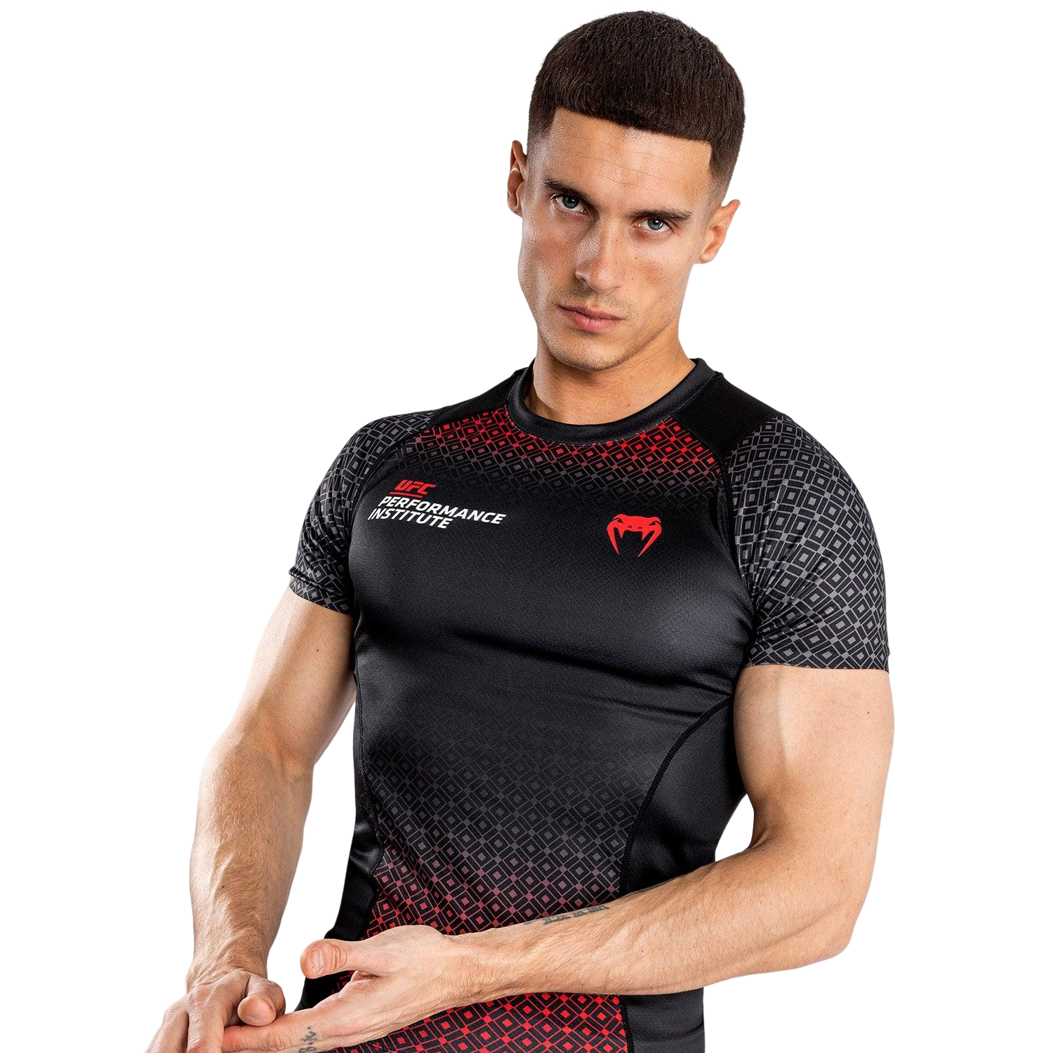 Áo bó UFC Venum Performance Institute Rashguard Short Sleeves - Black/Red