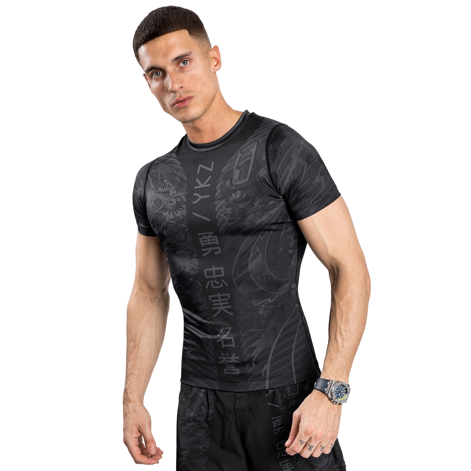 Áo bó Venum YKZ21 Rashguard Shorts Sleeves - Black/Black