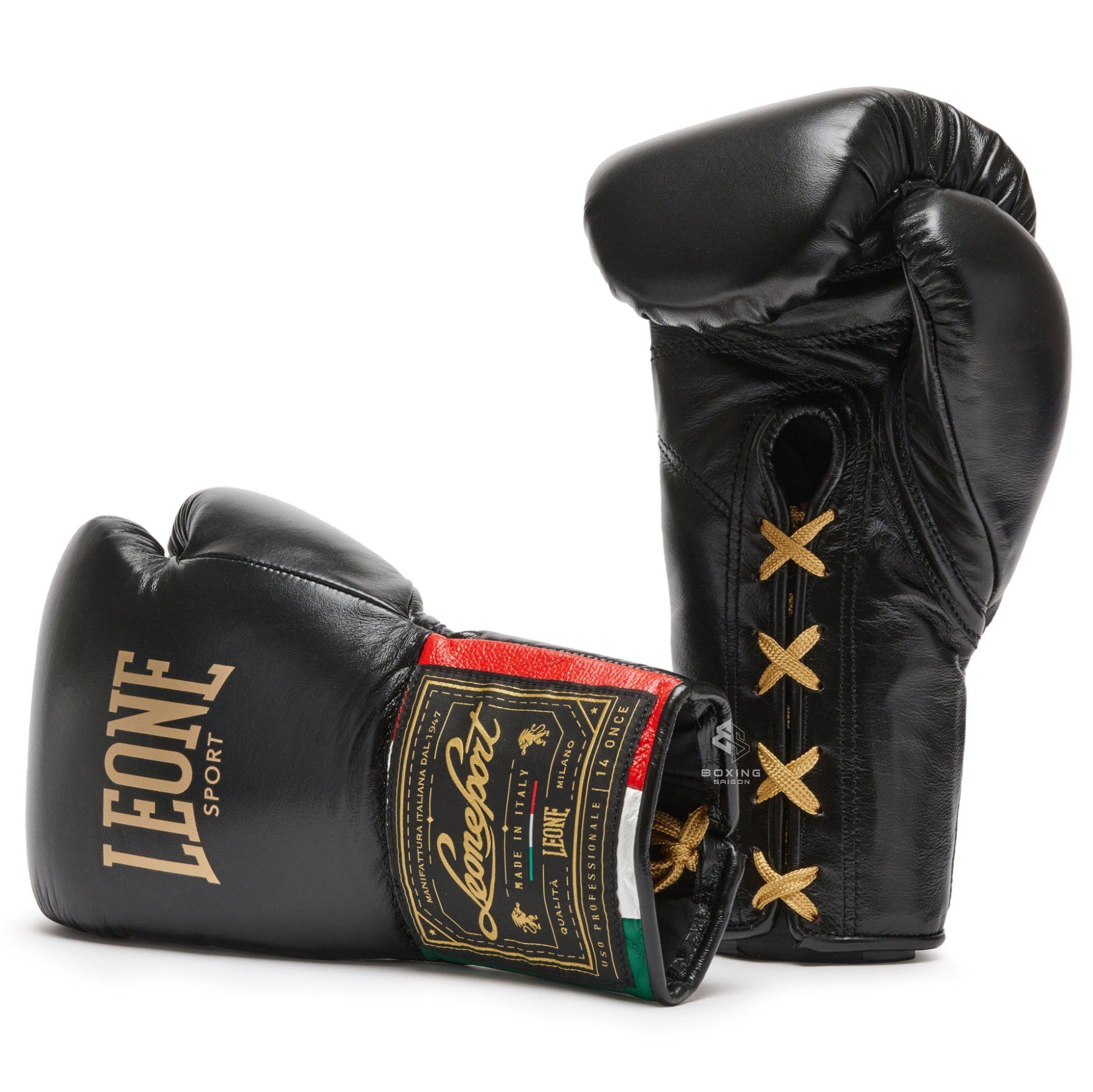Găng Tay Leone Orlando Tricolore Boxing Gloves Laces - Black