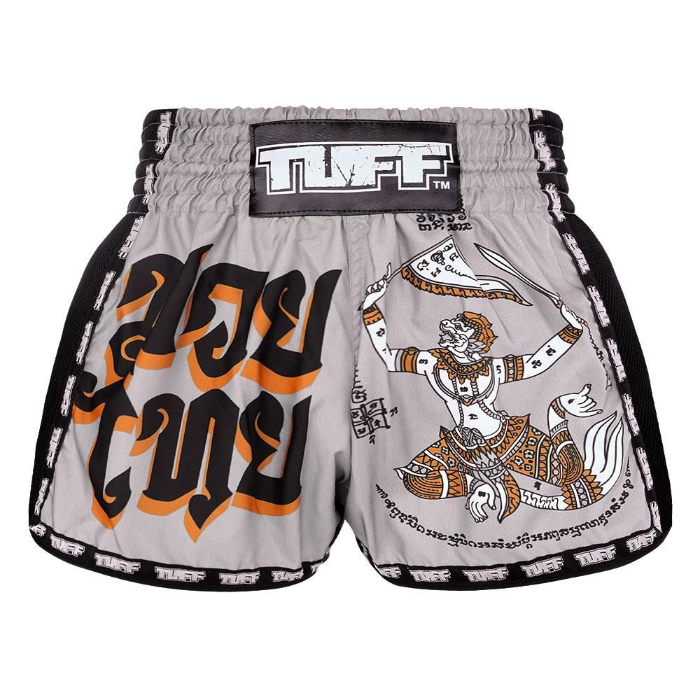 Quần TUFF Muay Thai Boxing Shorts New Retro Style Grey Hanuman Yantra with War Flag