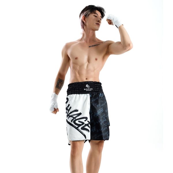 Quần Boxing Saigon Savage - Black/White | Saigon Sport
