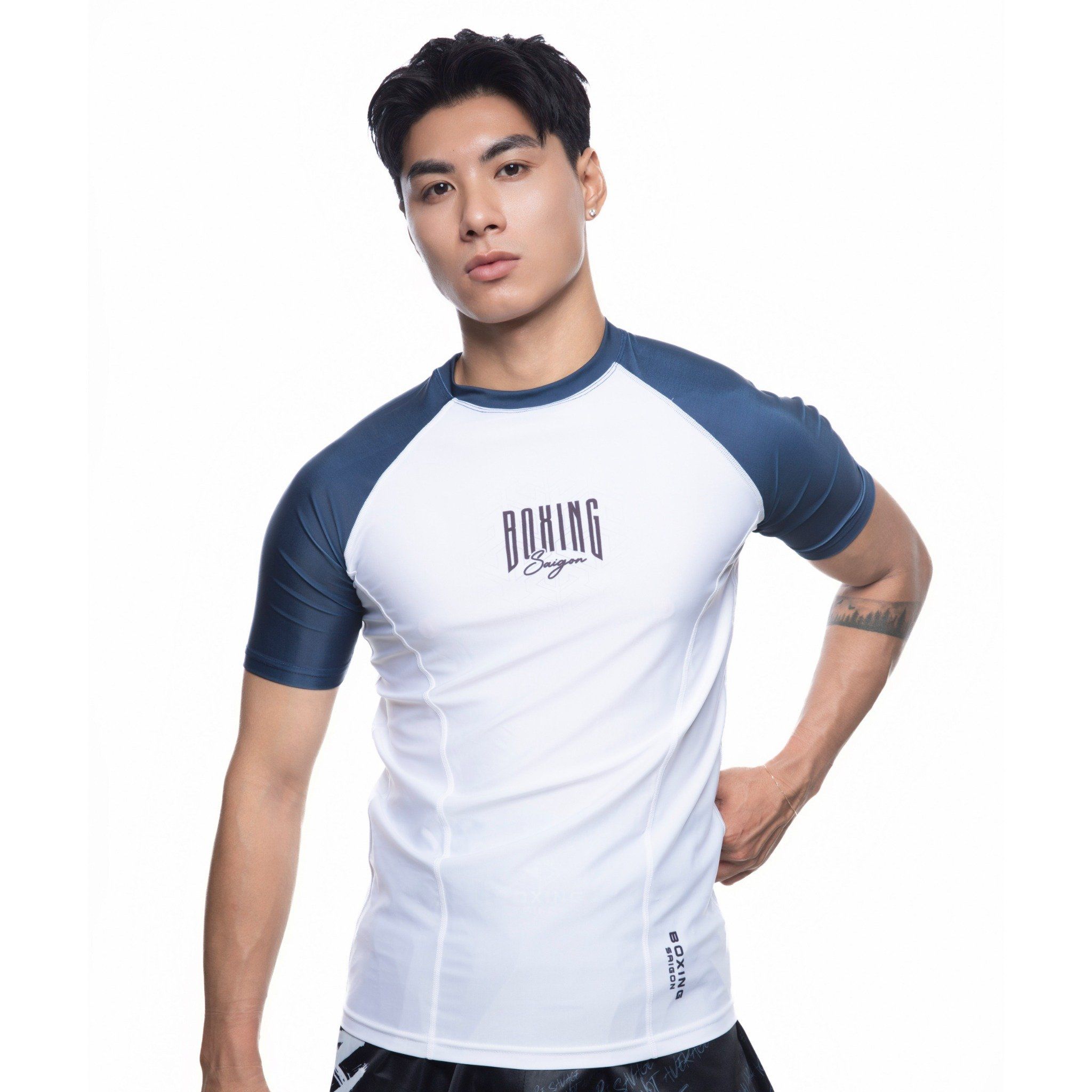 Áo bó Boxing Saigon Hyper Pro Rashguard - White/Navy