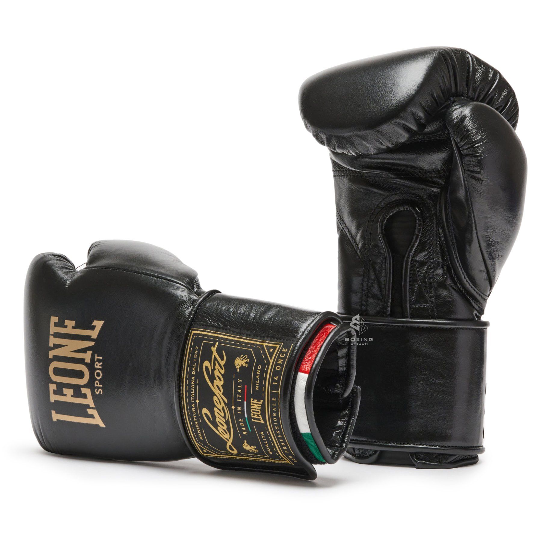 Găng Tay Leone Orlando Tricolore Boxing Gloves Velcro - Black