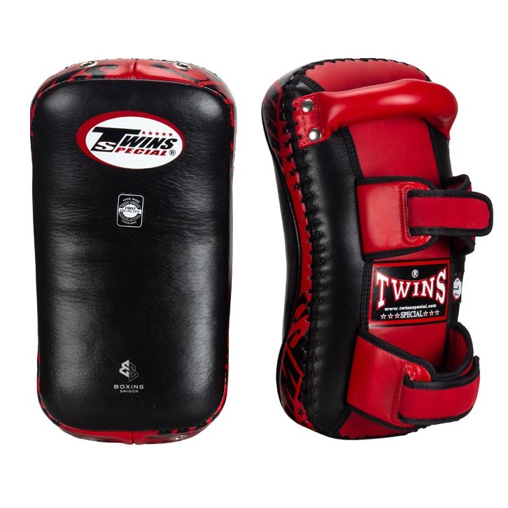 Đích Đá Twins KPL10 Curved Leather Thai Kick Pads - Black/Red