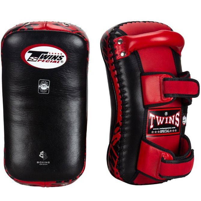 Đích Đá Twins KPL10 Curved Leather Thai Kick Pads - Black/Red