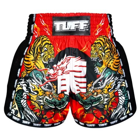 Quần TUFF Muay Thai Boxing Shorts New Retro Style Red Chinese Dragon and Tiger