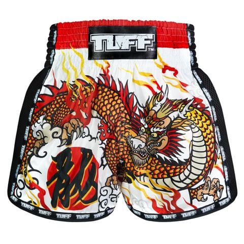 Quần TUFF Muay Thai Boxing Shorts New Retro Style White Chinese Dragon