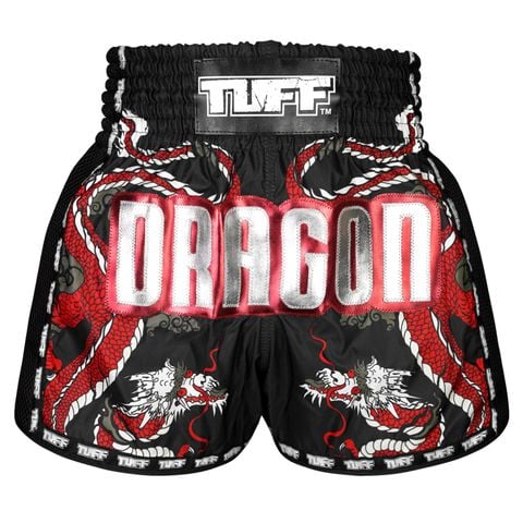 Quần TUFF Muay Thai Boxing Shorts New Retro Style Black Chinese Dragon with Text