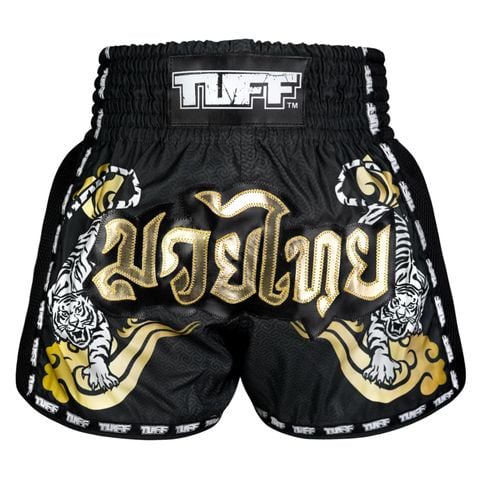 Quần TUFF Muay Thai Boxing Shorts New Retro Style Double Tiger With Gold Text