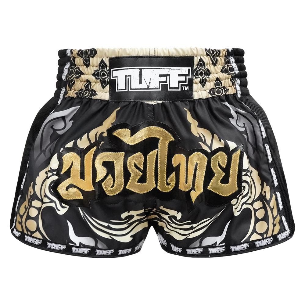 Quần Tuff Muay Thai Boxing Shorts New Retro Style Thai King Of Naga Black