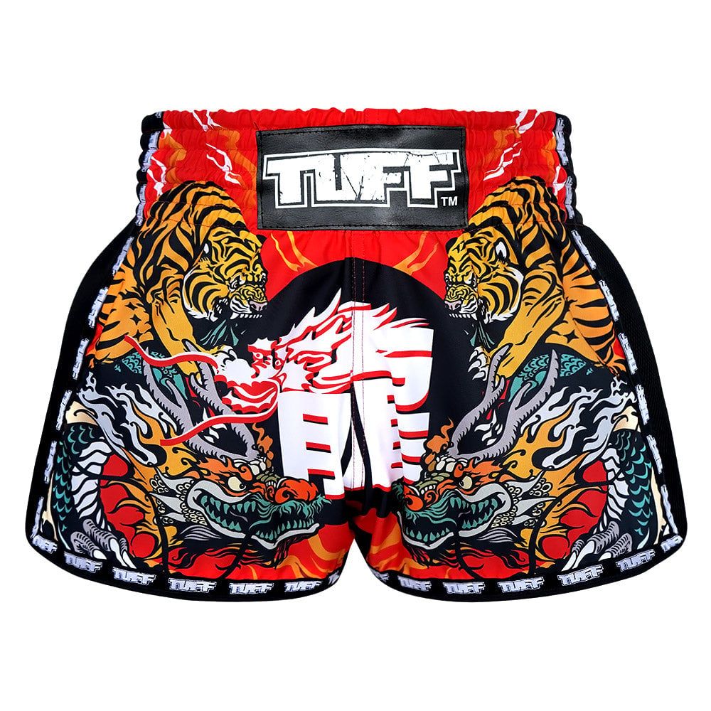 Quần TUFF Muay Thai Boxing Shorts New Retro Style Red Chinese Dragon and Tiger