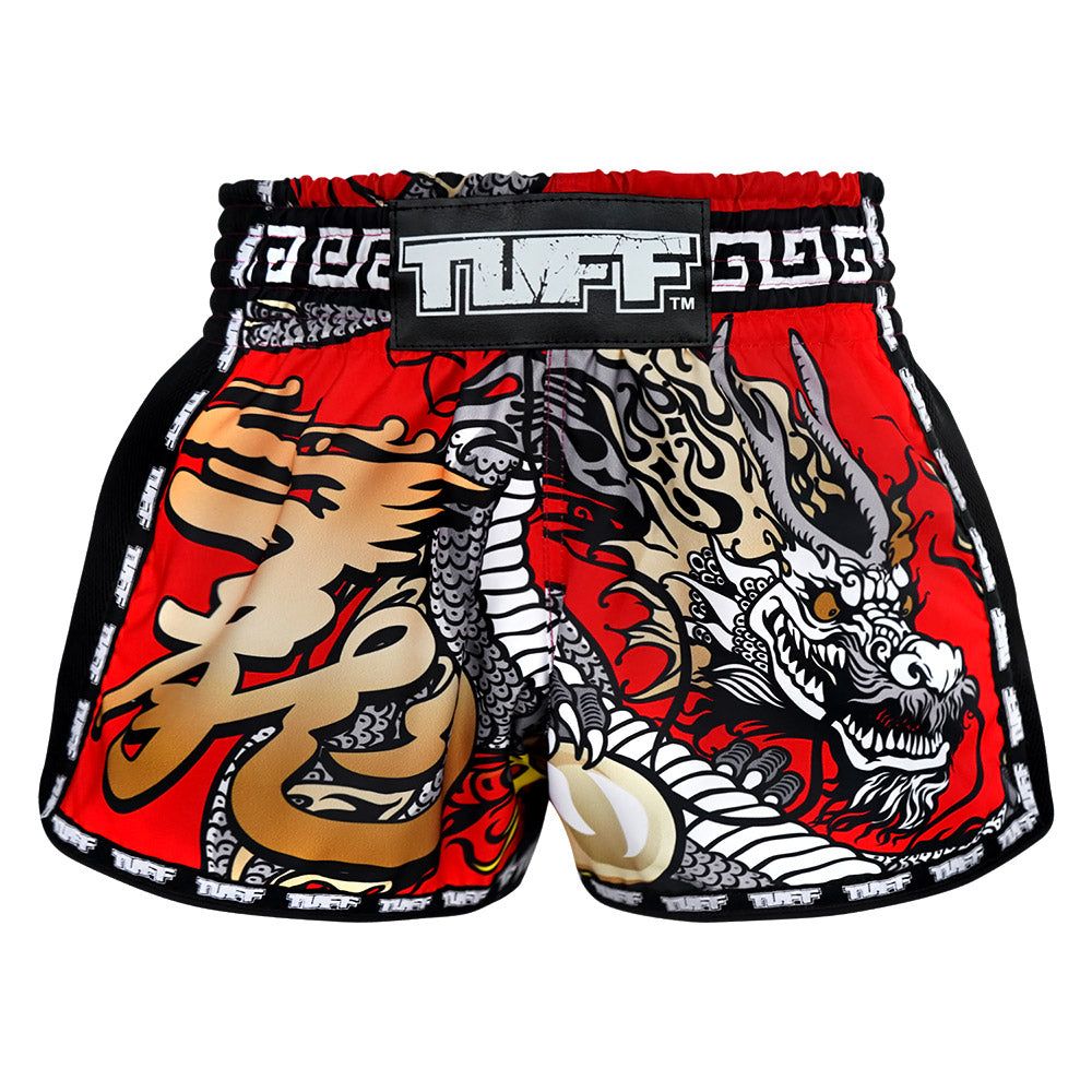 Quần TUFF Muay Thai Boxing Shorts New Retro Style Red Chinese Dragon