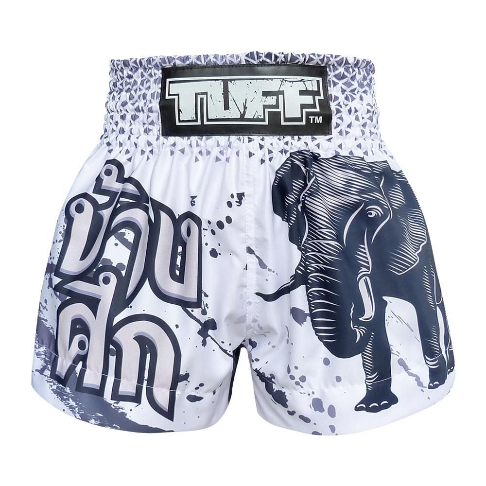 Quần Tuff Muay Thai Boxing Shorts White War Elephant