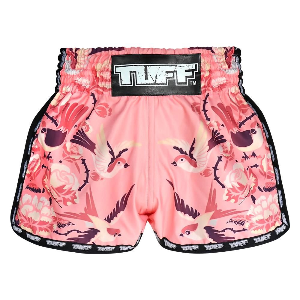 Quần TUFF Muay Thai Boxing Shorts Pink Retro Style Birds With Roses