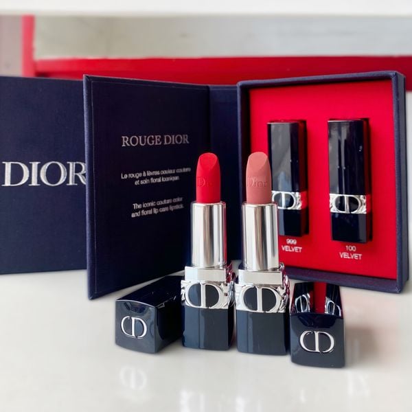 Set Son Dior Rouge Mini Màu 999 Velvet Và 100 Nude Look Matte