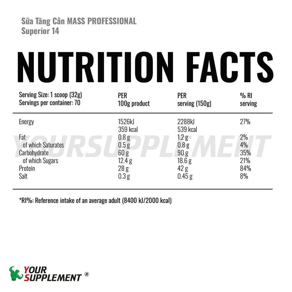 Sữa Tăng Cân MASS PROFESSIONAL Superior 14 - 1KG (6 servings)