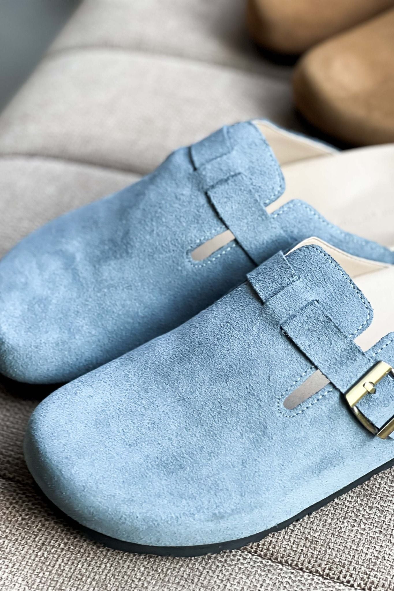  Dép Suede Clogs Mules Slate Blue 