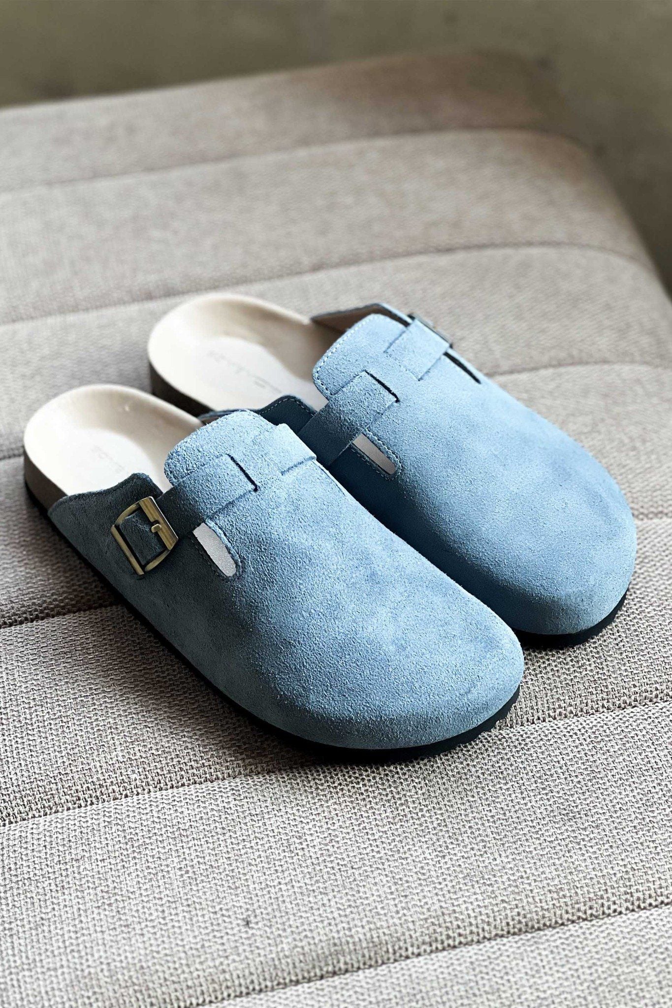  Dép Suede Clogs Mules Slate Blue 