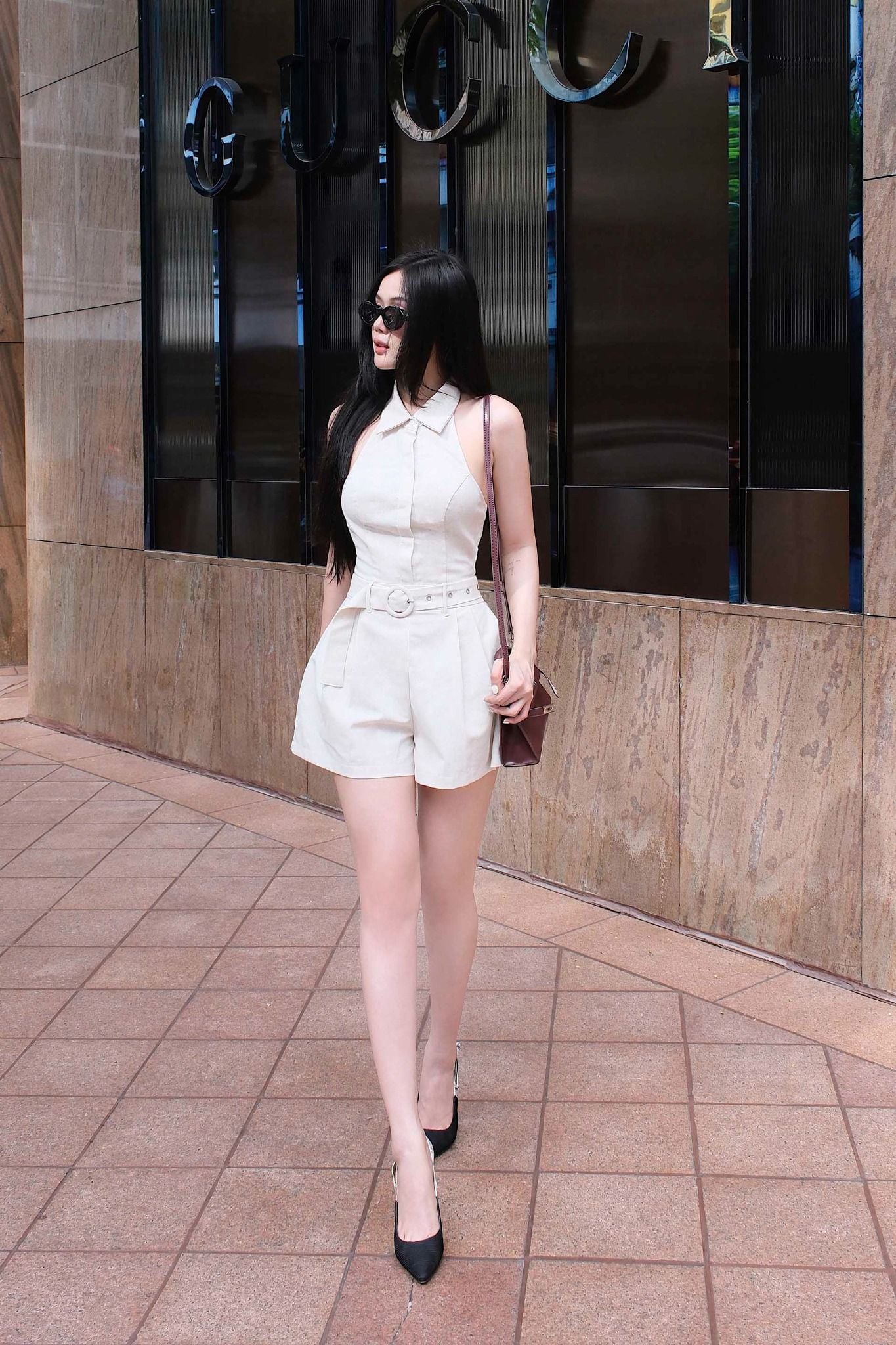 Jumpsuit Linen Sleeveless High Collar