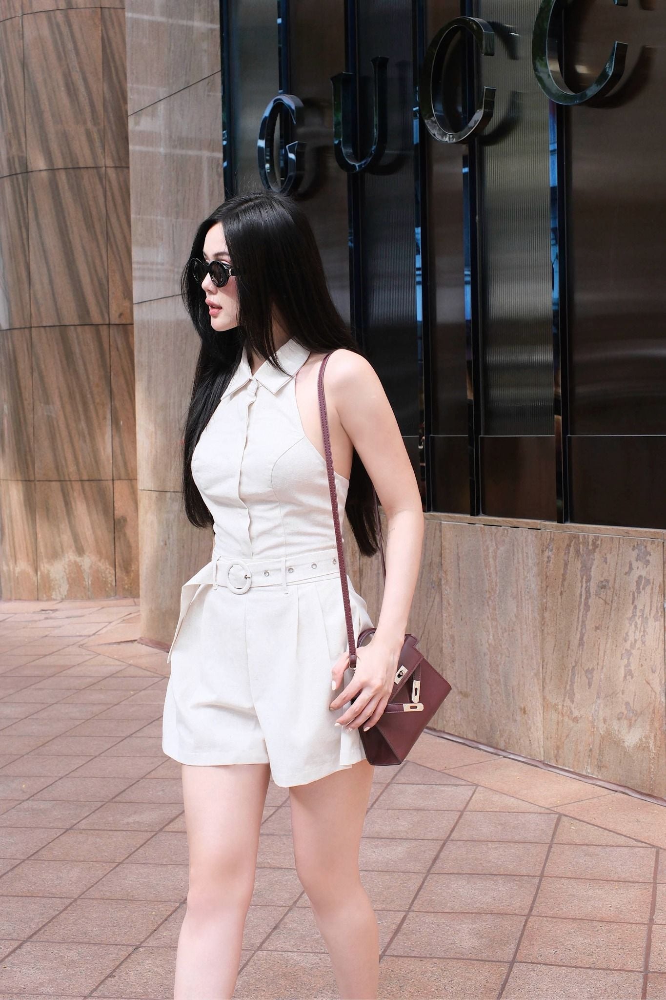  Jumpsuit Linen Sleeveless High Collar 