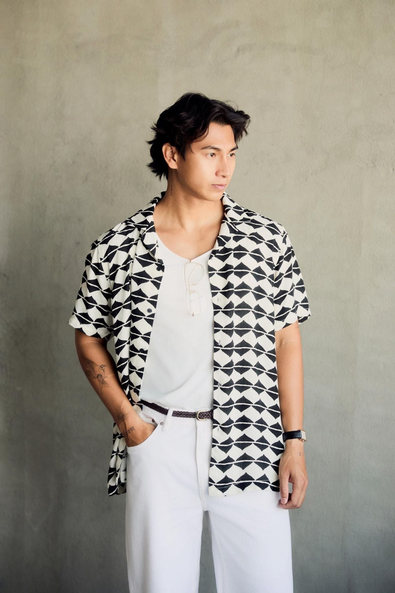 Áo Sơ Mi Cuban Black Block Pattern