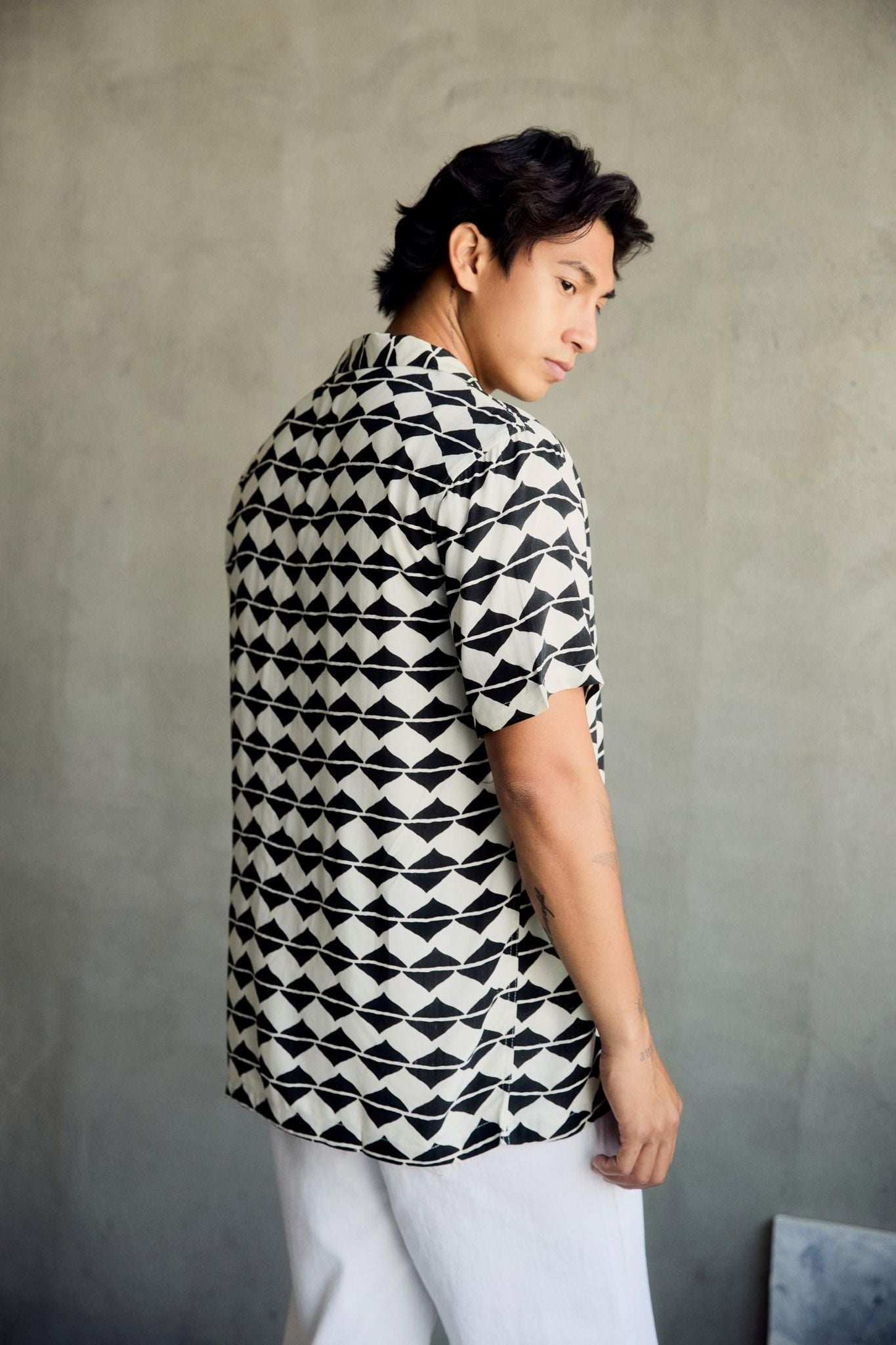 Áo Sơ Mi Cuban Black Block Pattern