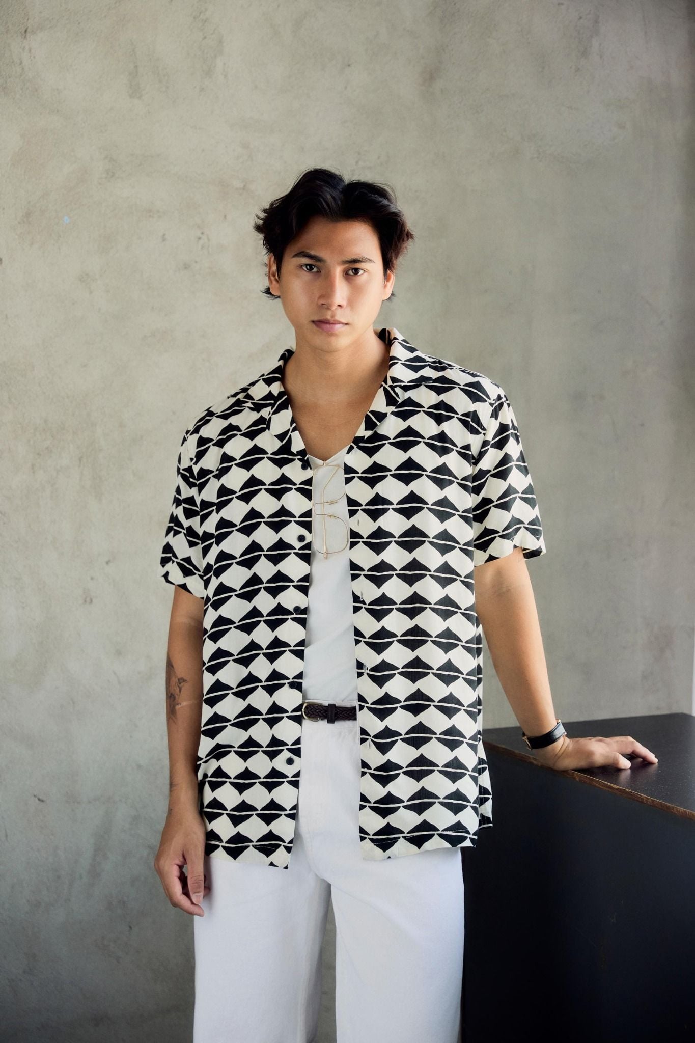 Áo Sơ Mi Cuban Black Block Pattern