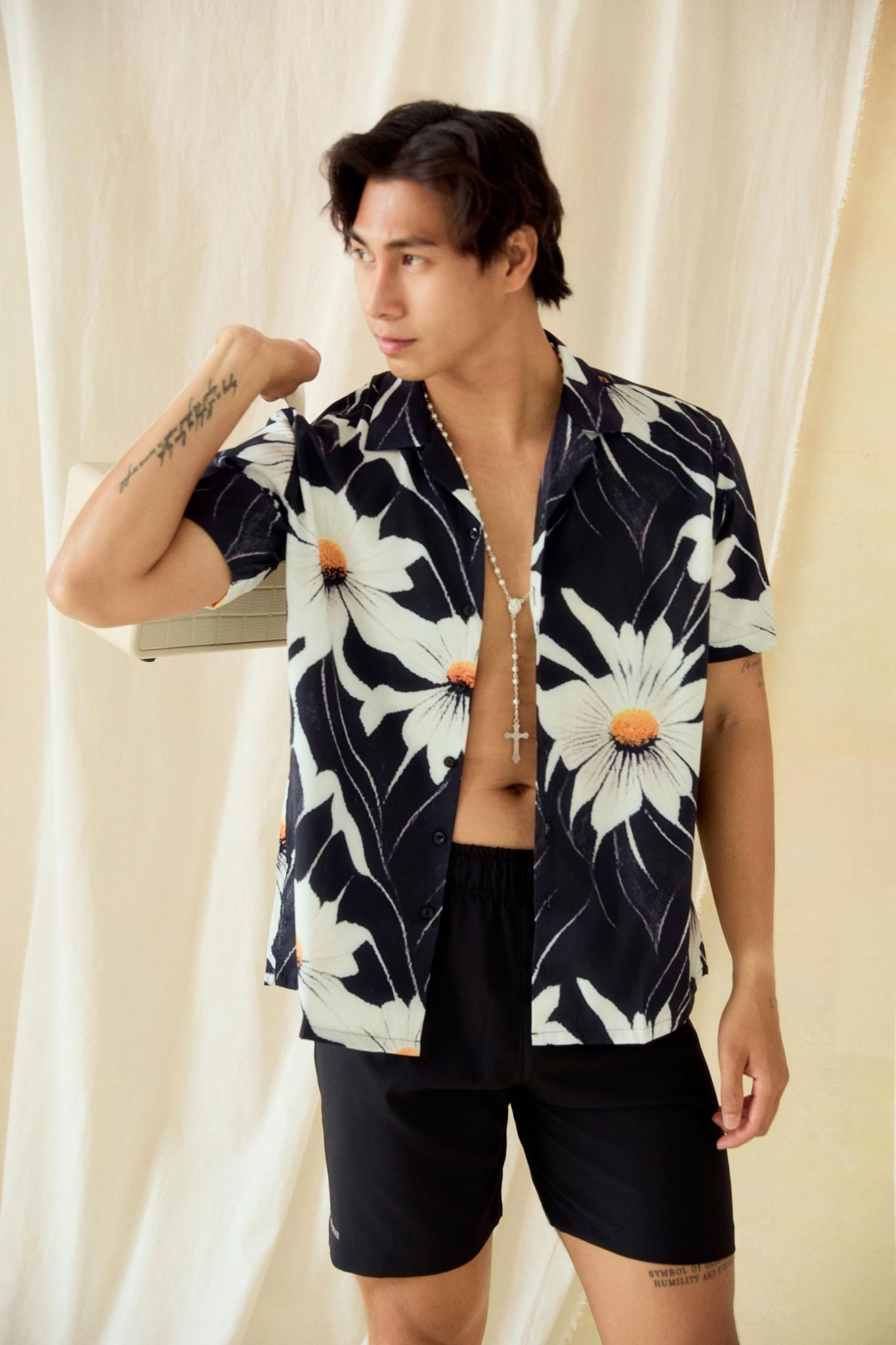 Áo Sơ Mi Cuban Black Flower