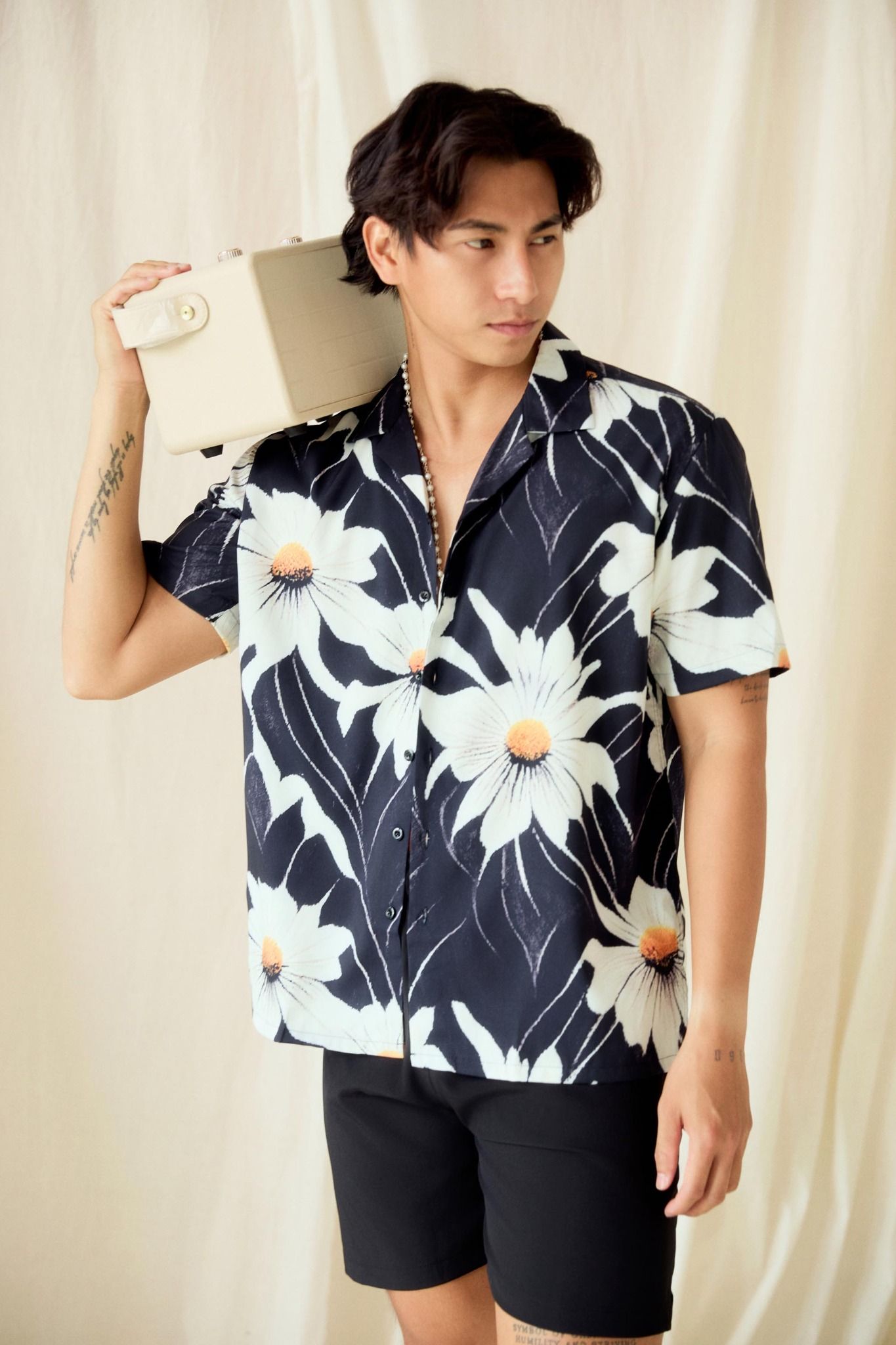 Áo Sơ Mi Cuban Black Flower