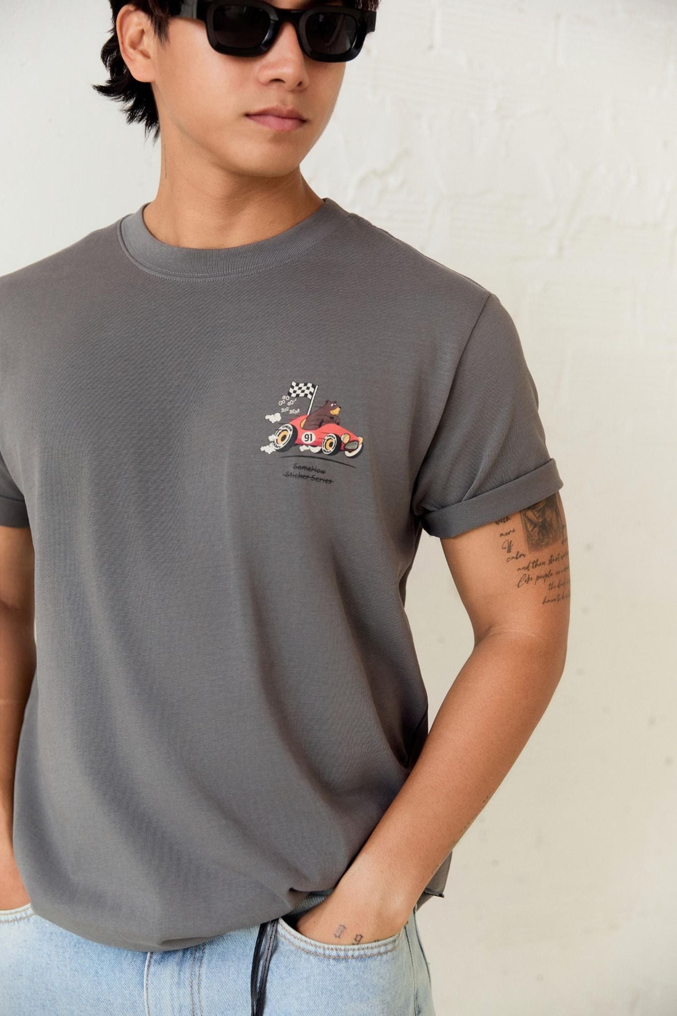 Áo Thun Born To Ride Bear Gray