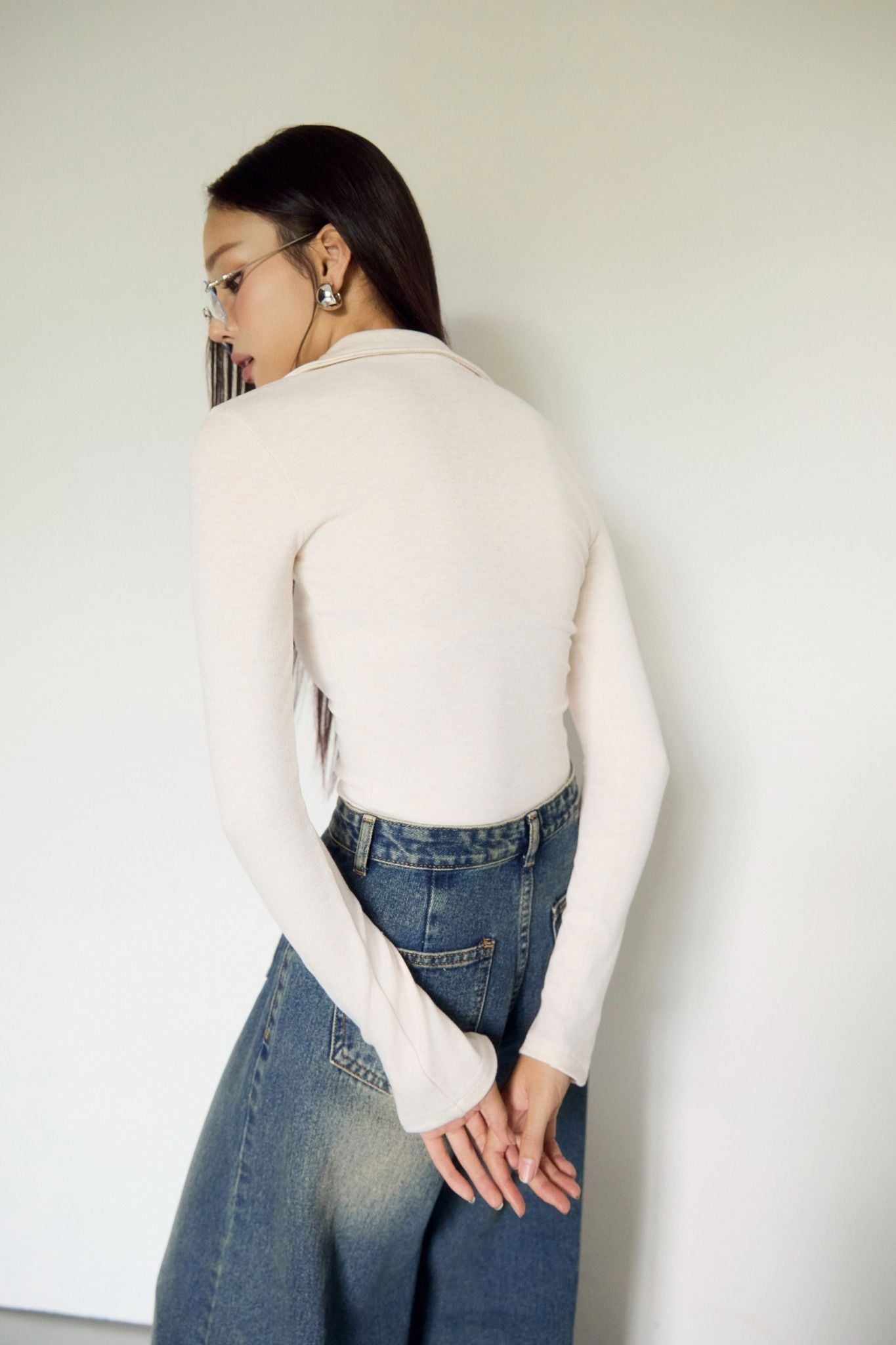 Áo Long Sleeves Collar Vneck Chains