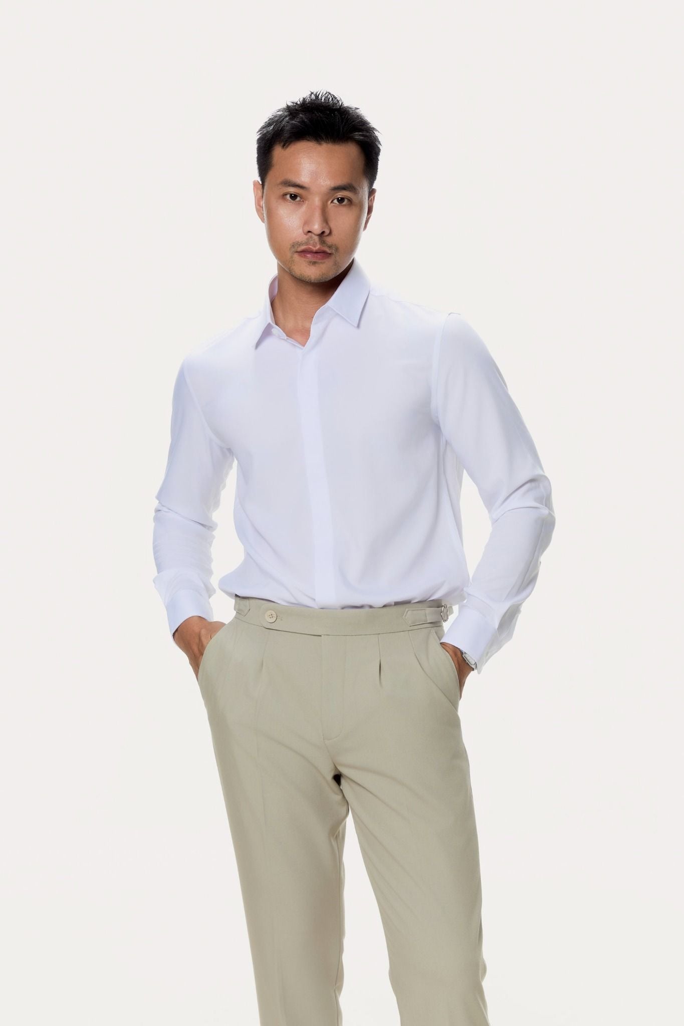  Áo Sơ Mi Basic Hid Buttons White Label 