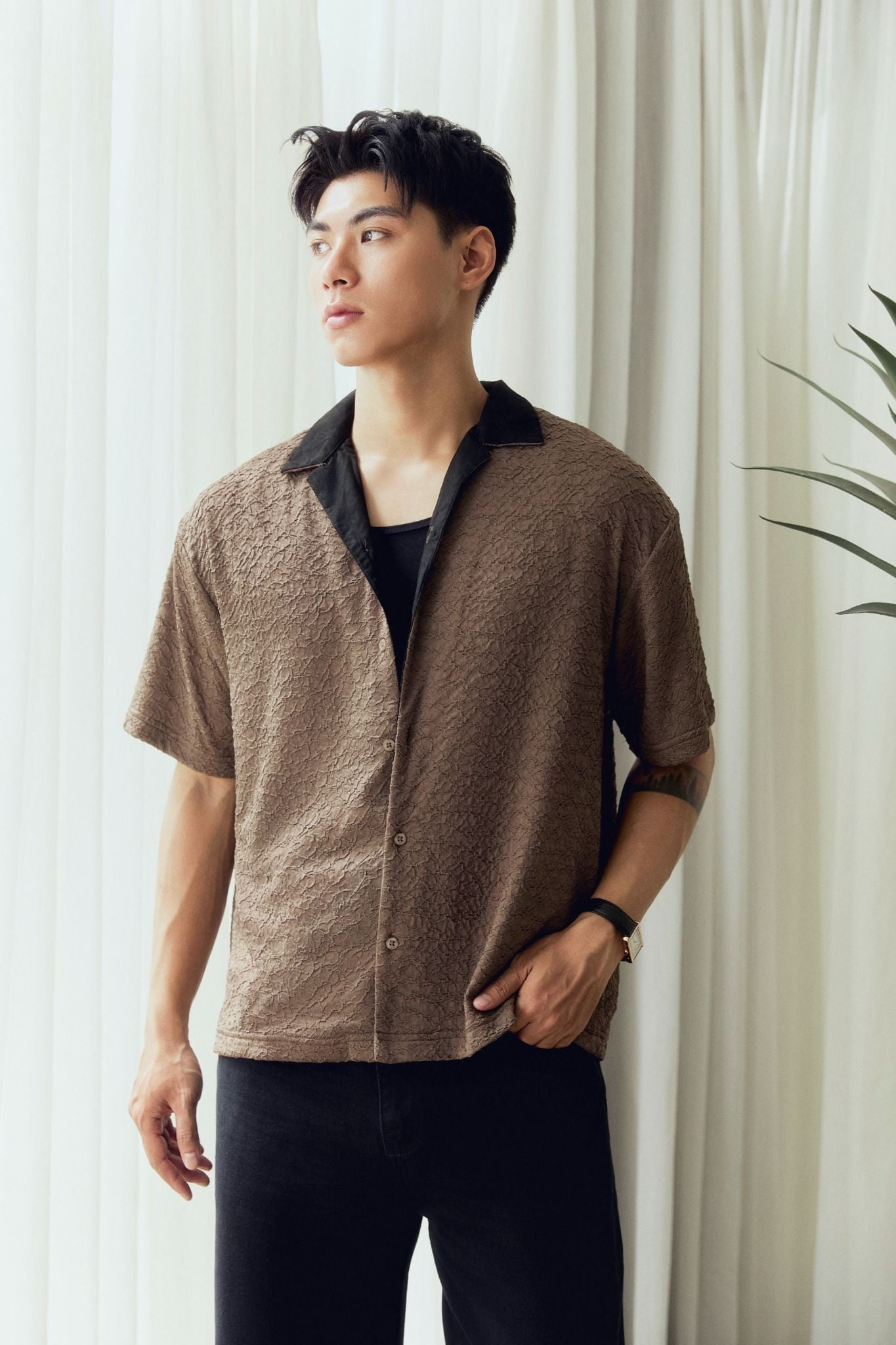  Áo Sơ Mi Boxy Black Brown 