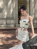 Set Áo Crop Bowtie String Short Skirt